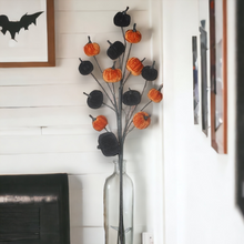 Load image into Gallery viewer, Halloween Black and Orange Velvet Pumpkin Branch
