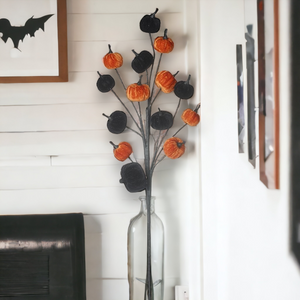 Halloween Black and Orange Velvet Pumpkin Branch