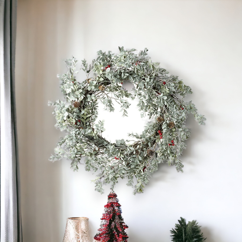 Christmas Green Foliage and Red Berry Wreath