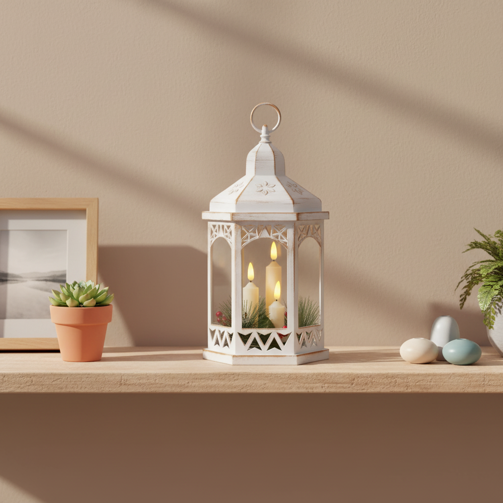 Hexagonal Lantern with Candles and Foliage