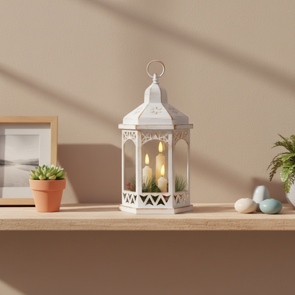 Hexagonal Lantern with Candles and Foliage