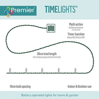 Premier TimeLights 100 White LED Clear Cable String Lights