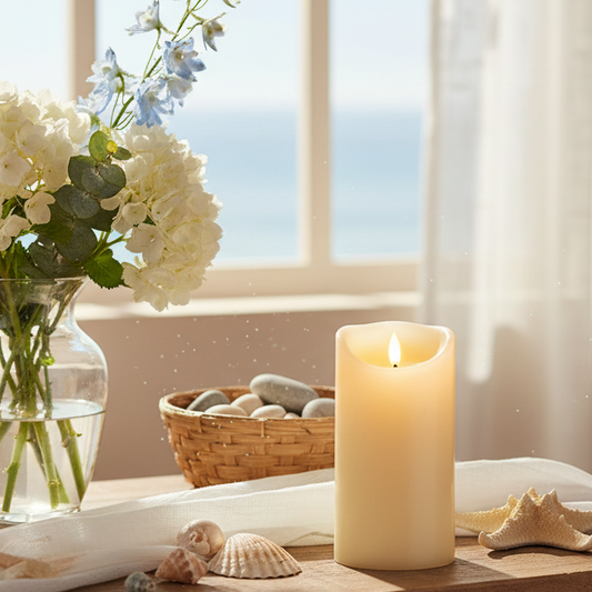 18 x 9cm Cream FlickaBright Textured Candle