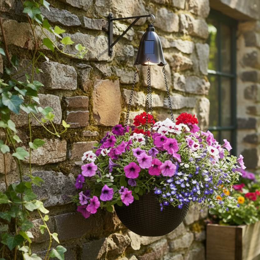 Rattan Effect Hanging Basket with Solar LED Light