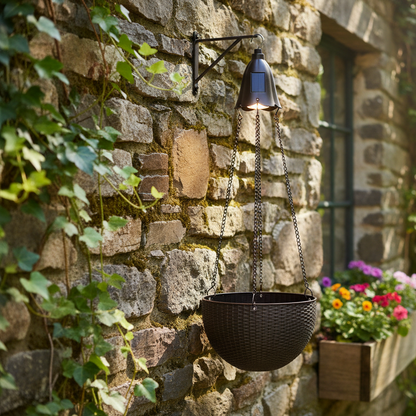 Rattan Effect Hanging Basket with Solar LED Light