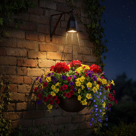 Rattan Effect Hanging Basket with Solar LED Light