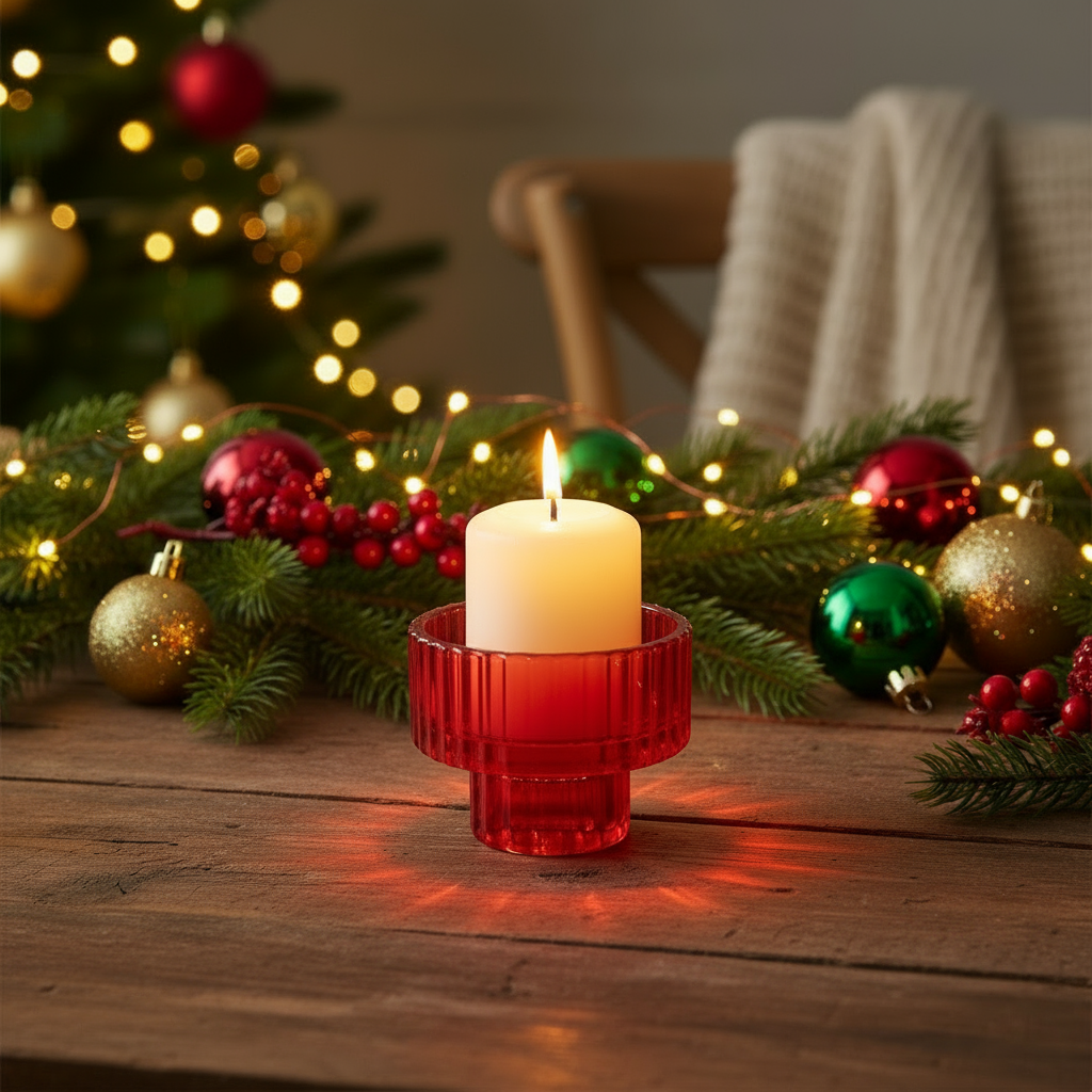 Red Glass Candle Holder