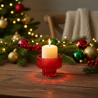 Red Glass Candle Holder