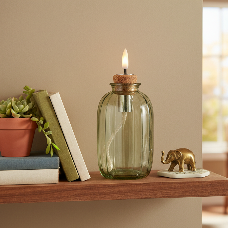 Green Glass Jar LED Candle Light