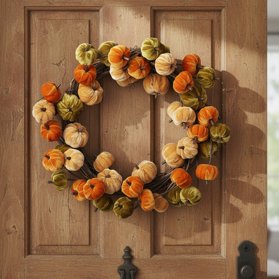 Autumn Velvet Pumpkin Wreath