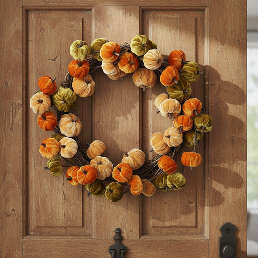 Autumn Velvet Pumpkin Wreath