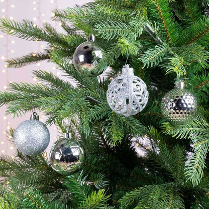 Set of 37 Mixed Silver 6cm Christmas Baubles