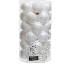 Load image into Gallery viewer, Set of 37 Mixed Winter White 6cm Christmas Baubles
