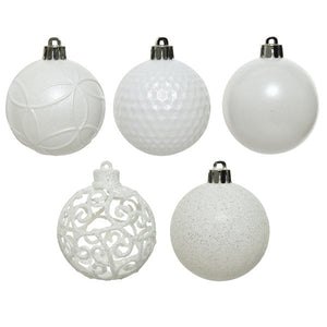 Set of 37 Mixed Winter White 6cm Christmas Baubles