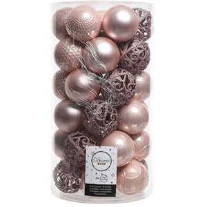 Set of 37 Mixed Blush Pink 6cm Christmas Baubles
