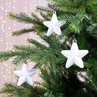 Set of 6 Winter White Star Christmas Baubles