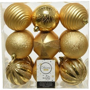 Set of 18 Light Gold Mixed Patterned Baubles