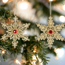 Load image into Gallery viewer, Set of 2 Gold Glitter Snowflake Hanging Decoration
