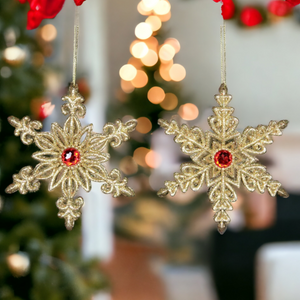 Set of 2 Gold Glitter Snowflake Hanging Decoration