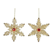 Load image into Gallery viewer, Set of 2 Gold Glitter Snowflake Hanging Decoration
