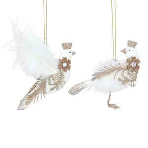 Set of 2 Cream and Gold Dove Hanging Decoration
