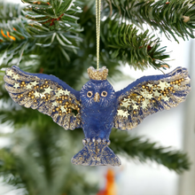 Load image into Gallery viewer, Blue and Gold Flying Owl Hanging Decoration
