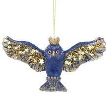 Load image into Gallery viewer, Blue and Gold Flying Owl Hanging Decoration
