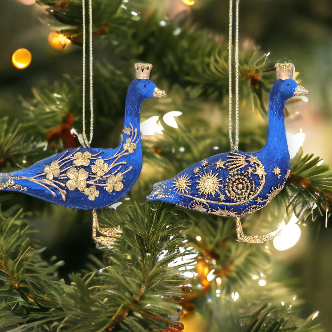 Set of 2 Blue and Gold Geese Hanging Decoration