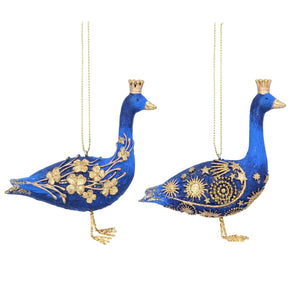 Set of 2 Blue and Gold Geese Hanging Decoration