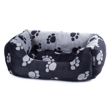 Load image into Gallery viewer, Black/Grey Paws Plush Square Dog Bed
