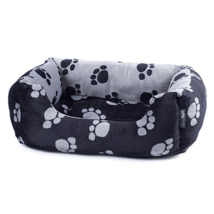 Black/Grey Paws Plush Square Dog Bed