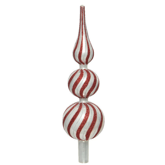 Candy Cane Glitter Swirl Glass Tree Topper