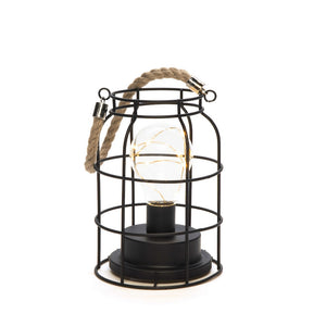 Black Round Metal Frame Lantern Battery Operated with Amber LED Bulb