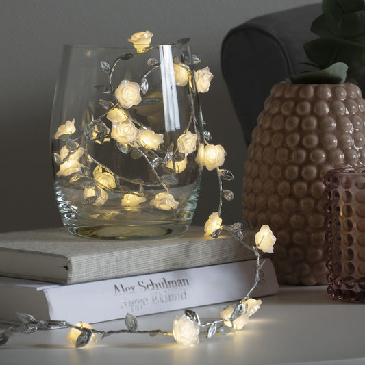 White Rose with Silver Leaves Light Set