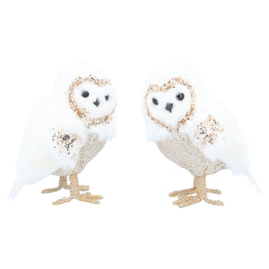 Set of 2 Cream and Gold Owl Decoration