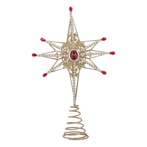 Christmas Gold Star with Beading and Red Jewel Tree Topper