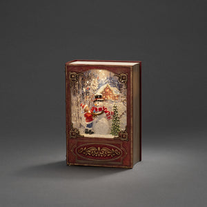 Red Vintage  Christmas Book with Snowman Scene Water Lantern