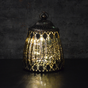 Small Vintage Style Bronze Mirrored Glass LED Lantern