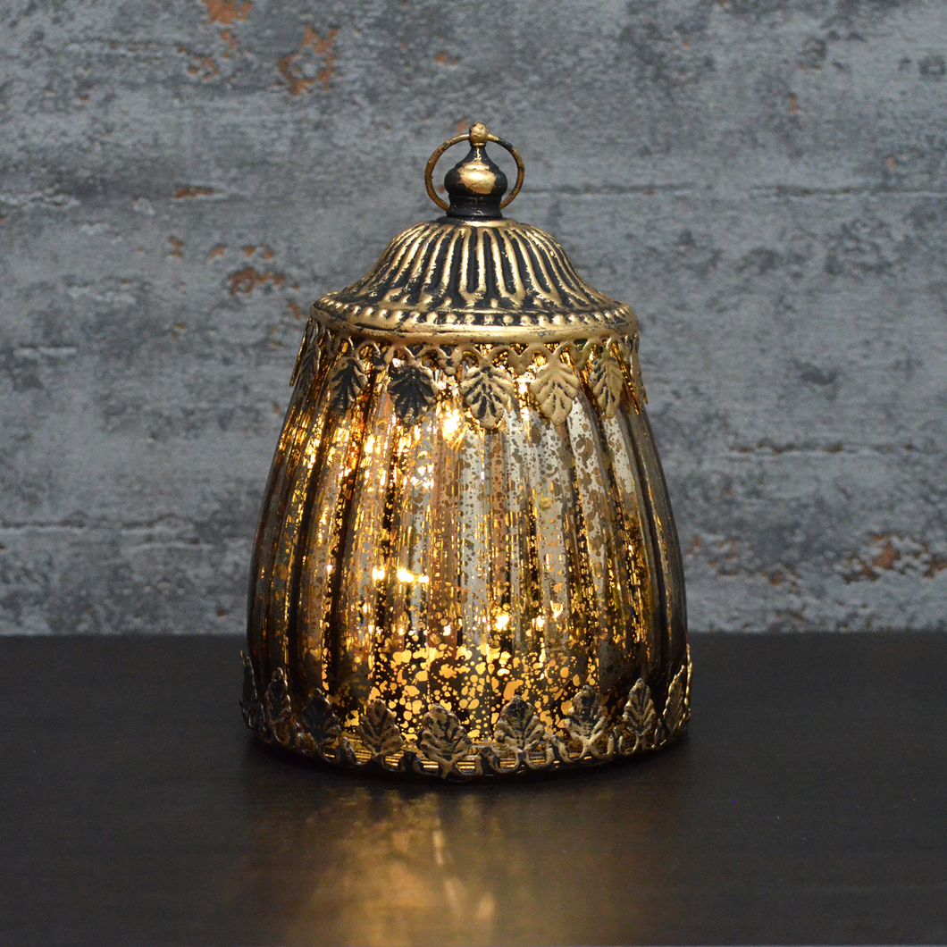 Small Vintage Style Bronze Mirrored Glass LED Lantern