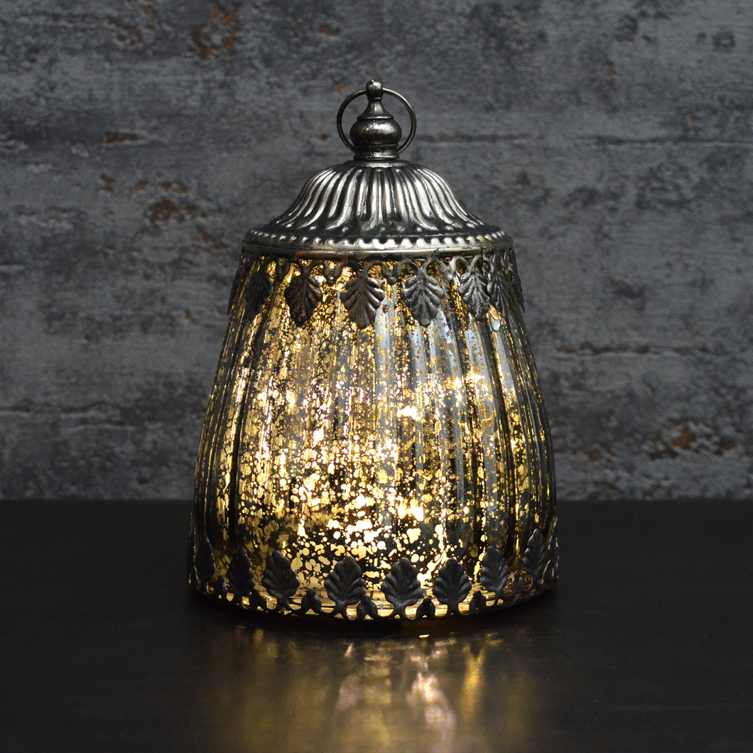 Vintage Style Small LED Lantern Distressed Mirror Effect