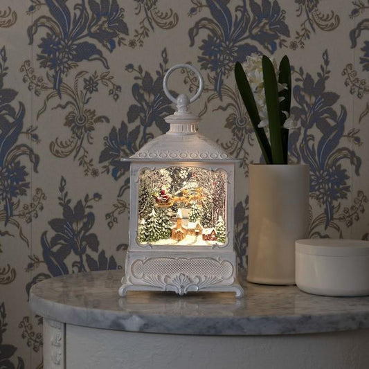 Konstsmide White Water Lantern with Flying Santa Scene