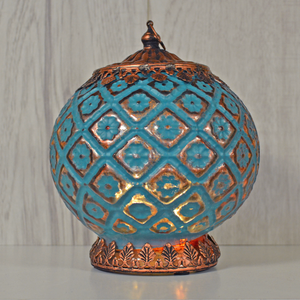 Blue Glass Moroccan Style LED Lantern