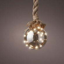 Load image into Gallery viewer, Lumineo Micro LED 14cm Ball with Jute Rope Hanging Decoration
