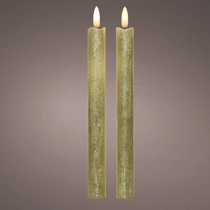 set of 2 gold led wick candles on a plain grey background