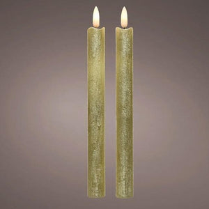 2 LED Wick Rustic Gold Dinner Candles 24cm