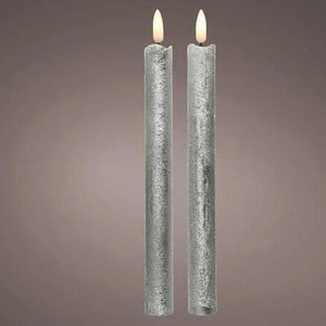 2 LED Wick Silver Dinner Candles 24cm