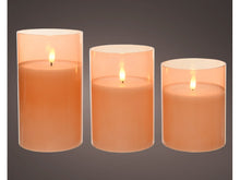 Load image into Gallery viewer, Set of 3 LED Amber Candles in Glass Cylinder
