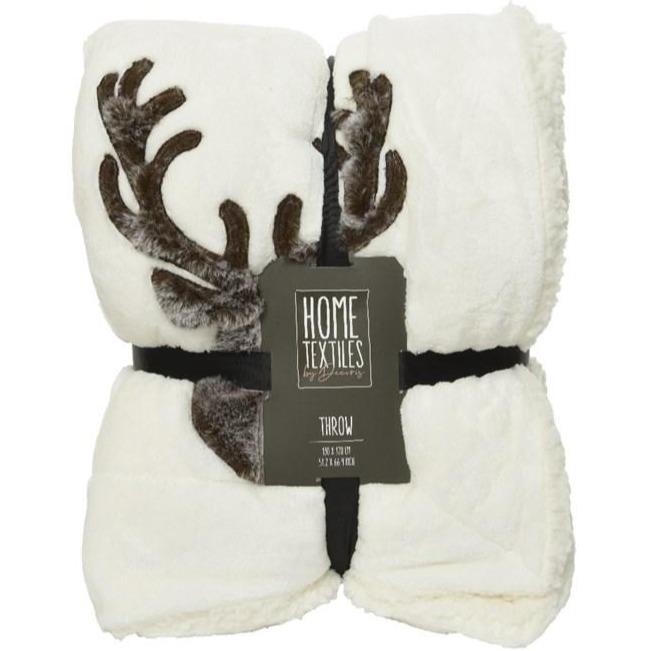 Faux Fur Stag Head Cream Throw