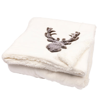 Faux Fur Stag Head Cream Throw