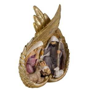 Christmas Nativity Scene in Gold Resin Wings